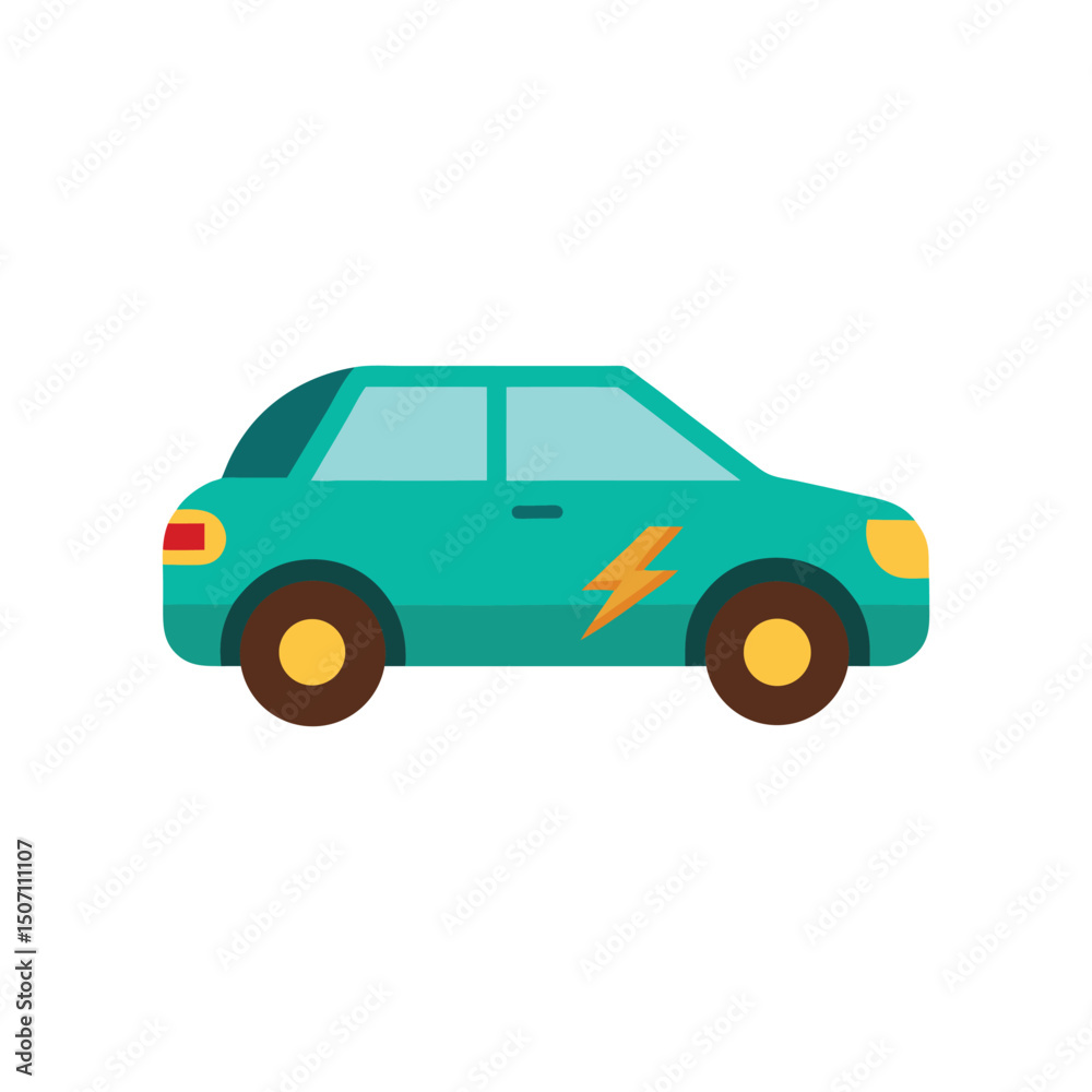 Vector art of Electric car isolated on white background, a symbol of green energy Vector art of Electric car isolated on white background, a symbol of green energy