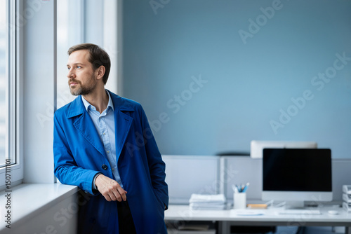 business man in suit talking on phone concept looking away near the window hombre de negocios en traje hablando por teléfono concepto mirando hacia otro lado cerca de la ventana