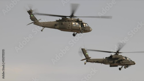 Saudi military helicopters in flight at National Aviation Show