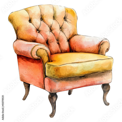 My Watercolor illustration, orange armchair painting illustration isolated on a white background, illustration, AI painting design, vector illustration set, eps format