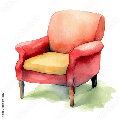 My Watercolor illustration, red pink armchair painting illustration isolated on a white background, illustration, AI painting design, vector illustration set, eps format