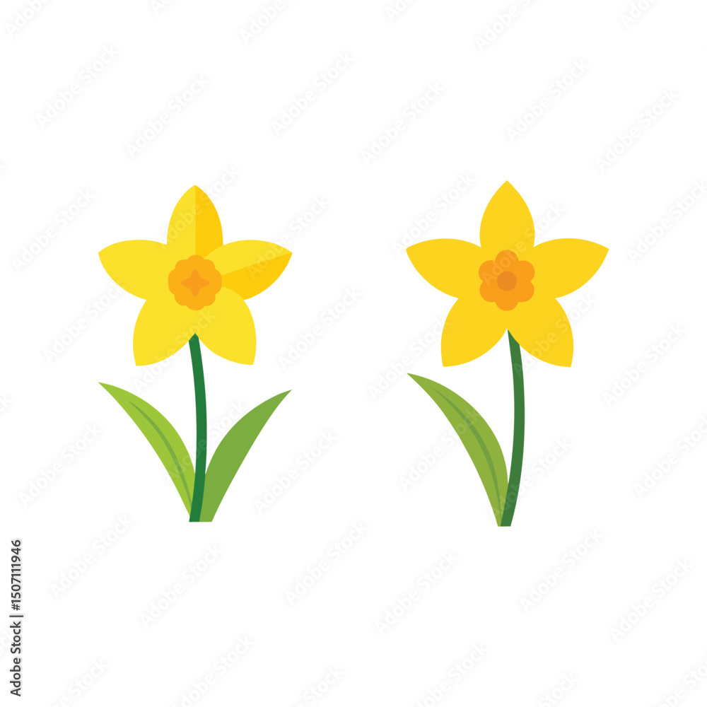 Fototapeta premium Vector art of Two yellow daffodils isolated on white background in simple vector art