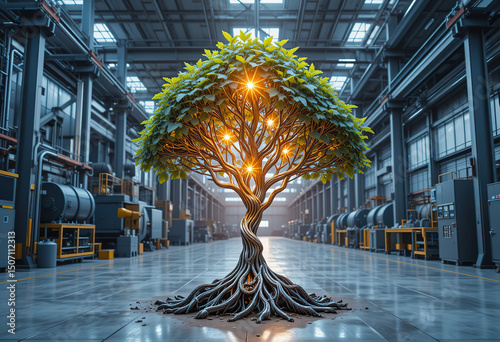 Tree Growing in an Industrial Factory