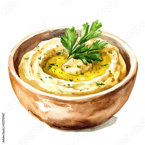 My Watercolor illustration, baba ganoush dip painting illustration isolated on a white background, illustration, AI painting design, vector illustration set, eps format