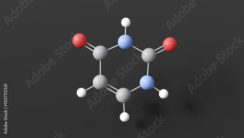 uracil molecule 3d, molecular structure, ball and stick model, structural chemical formula pyrimidine nucleobase