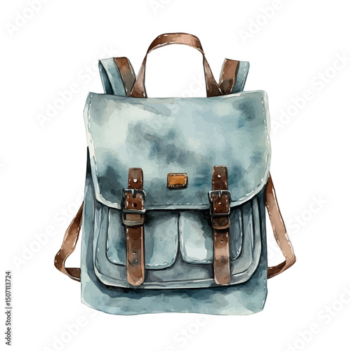 My Watercolor illustration, school backpack painting illustration isolated on a white background, illustration, AI painting design, vector illustration set, eps format