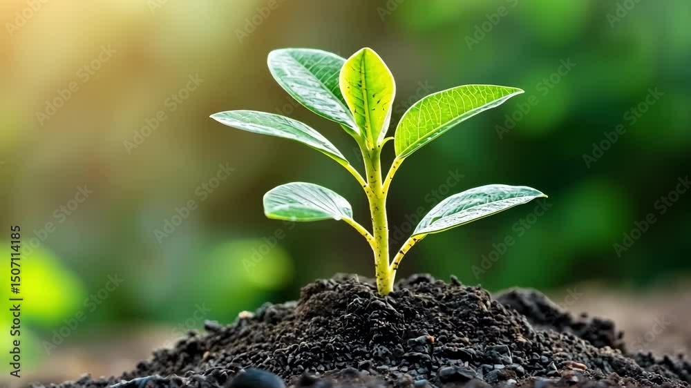 Young plant growing in soil, new life beginning