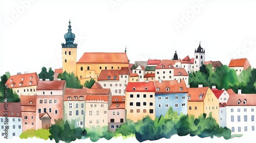 Wallpaper Mural Cesky Krumlov. Cesky Krumlov hand drawn watercolor illustration Torontodigital.ca