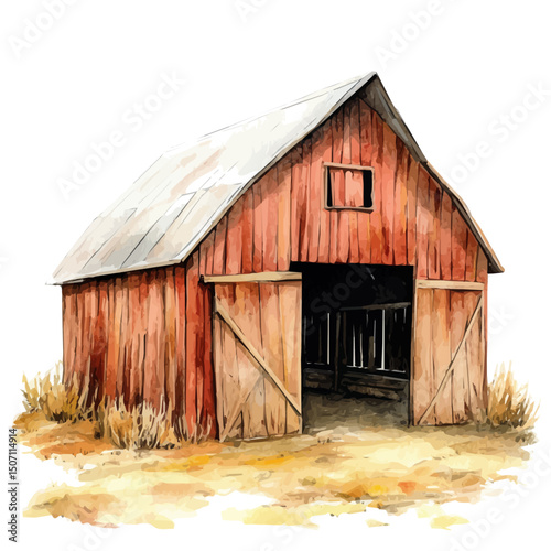 My Watercolor illustration, barn painting illustration isolated on a white background, illustration, AI painting design, vector illustration set, eps format