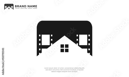 Home Cinema Movie Logo. Combination house with film strip.