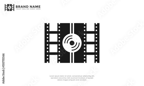 Vinyl Cinema Logo. Modern logo combine film strip with vinyl disc.