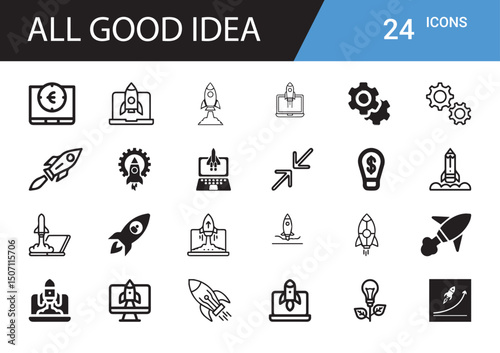 Startup Icon Collection: A visual ensemble of innovative startup icons, representing an array of fresh business concepts and forward-thinking technological solutions.