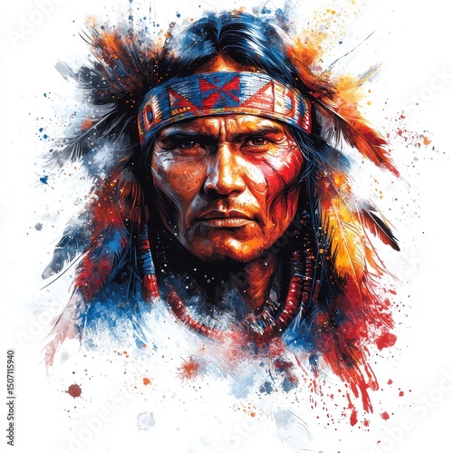 Native American portrait, vibrant colors, abstract style