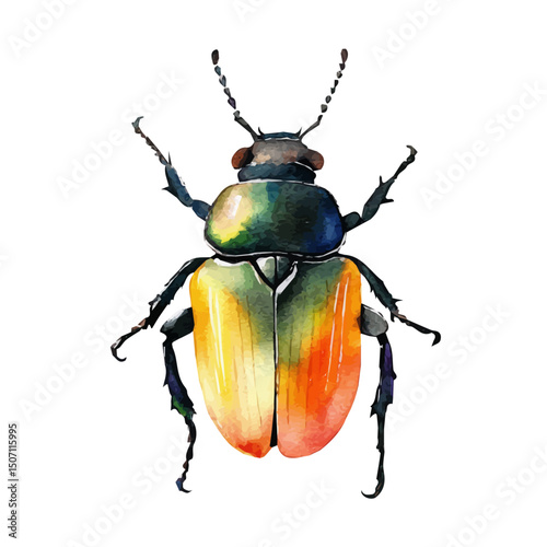 My Watercolor illustration, beetle painting illustration isolated on a white background, illustration, AI painting design, vector illustration set, eps format