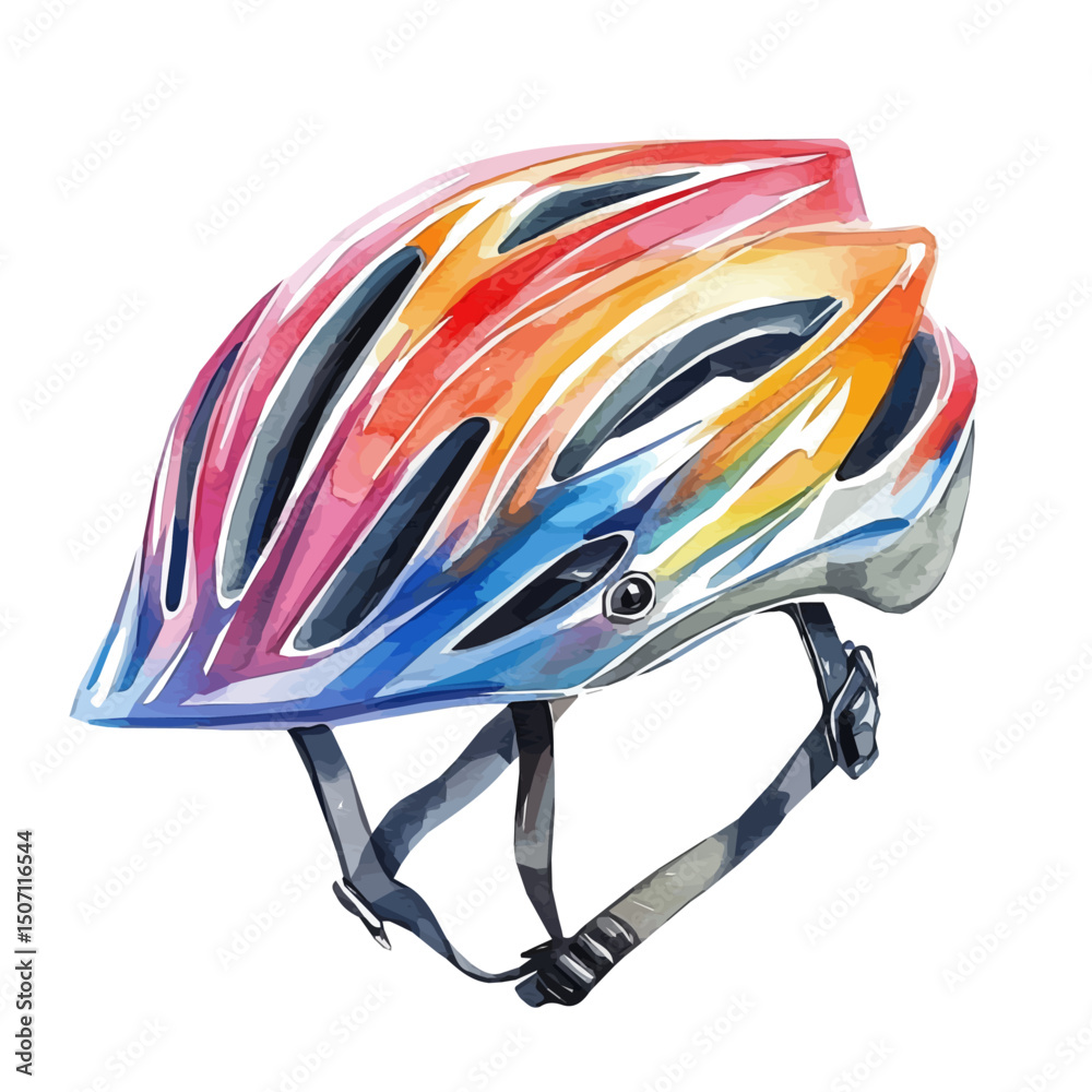 Fototapeta premium My Watercolor illustration, colorful bicycle helmet painting illustration isolated on a white background, illustration, AI painting design, vector illustration set, eps format