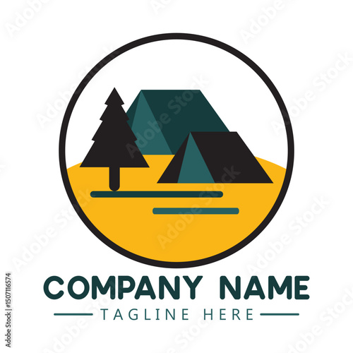 camping vector logo design with white background