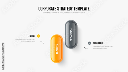 Company Plan Two Step Diagram Presentation Template. Marketing Review 2 Option Infographic Slide Layout. Consulting Profile Frame Design Vector Illustration.