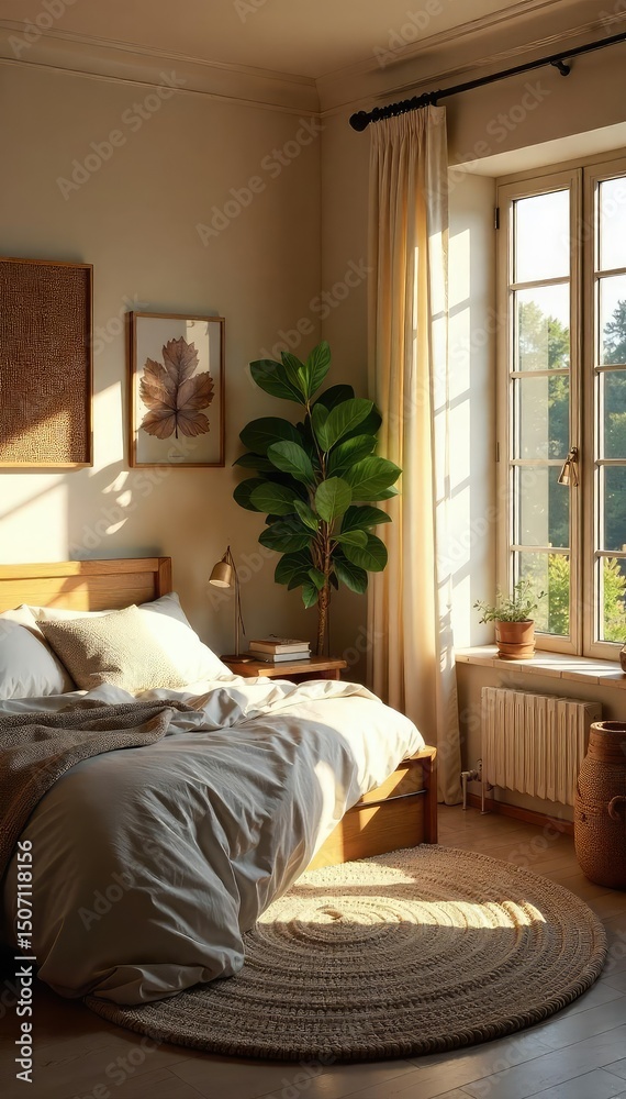 Fototapeta premium Warm, inviting interior with soft lighting illuminating cozy textures and natural elements Perfect for home decor, interior design, and lifestyle projects , wood, textures