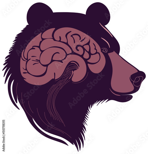Bear Head Silhouette with Brain Illustration sticker