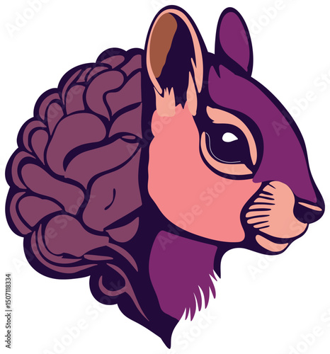 Squirrel with Brain Graphic Illustration sticker