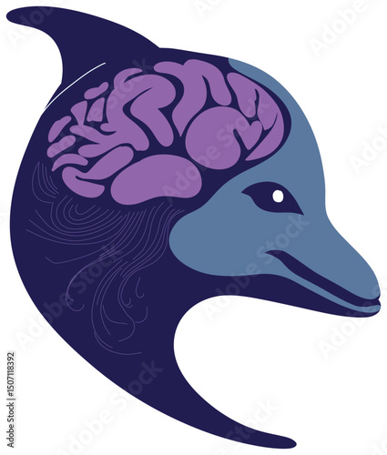 Dolphin with Visible Brain Illustration sticker