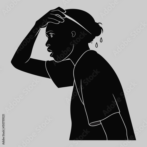 a person wiping sweat from forehead silhouette vector design art and illustration