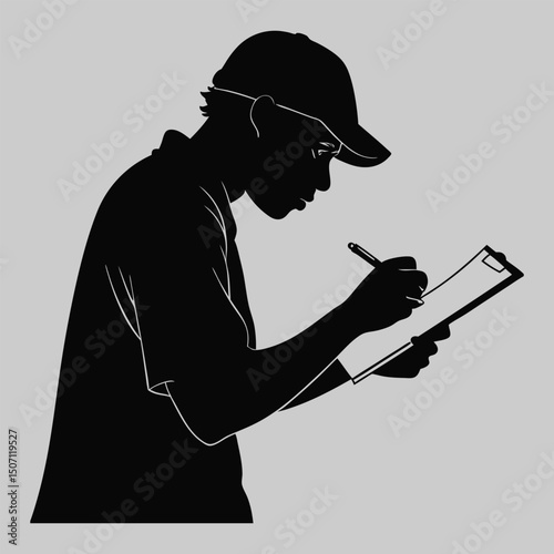 a person taking notes on clipboard silhouette vector design art and illustration