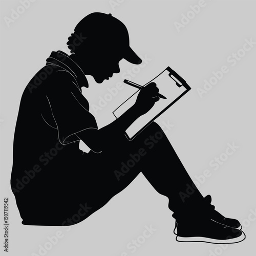 a person taking notes on clipboard silhouette vector design art and illustration