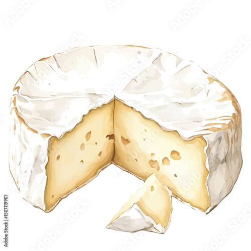 My Watercolor illustration, brie cheese painting illustration isolated on a white background, illustration, AI painting design, vector illustration set, eps format