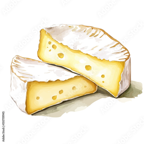 My Watercolor illustration, sliced brie cheese painting illustration isolated on a white background, illustration, AI painting design, vector illustration set, eps format