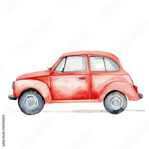 My Watercolor illustration, red bumper painting illustration isolated on a white background, illustration, AI painting design, vector illustration set, eps format