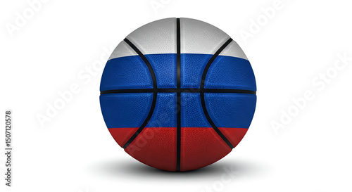 Free Download A basketball with the russian flag design standing on a white surface in a studio setting shot centered - GFXLoad