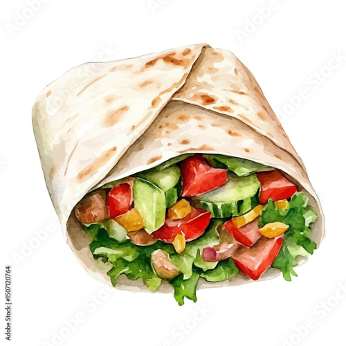 My Watercolor illustration, burrito painting illustration isolated on a white background, illustration, AI painting design, vector illustration set, eps format