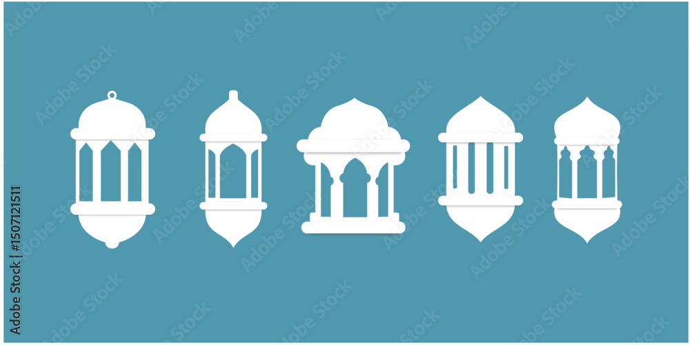 Fototapeta premium Eid Lantern Icon Collection. Traditional Islamic Lamp Vector Set for Ramadhan, Eid Mubarak, Arabic Festival Decoration, and Muslim Religious Celebration Graphic Element
