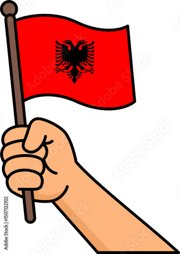 Hand holding the Albania flag 