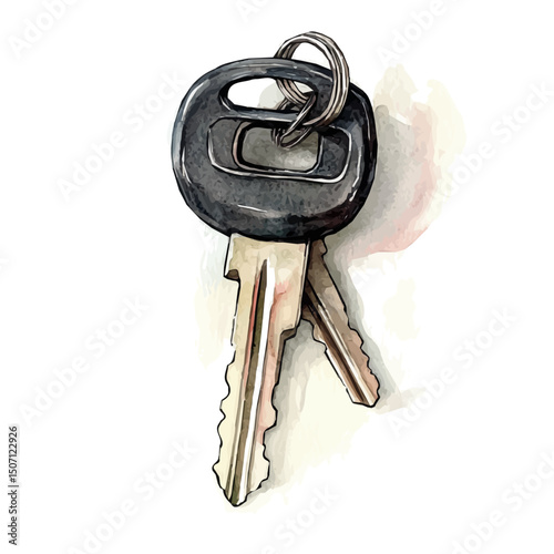 My Watercolor illustration, car key painting illustration isolated on a white background, illustration, AI painting design, vector illustration set, eps format