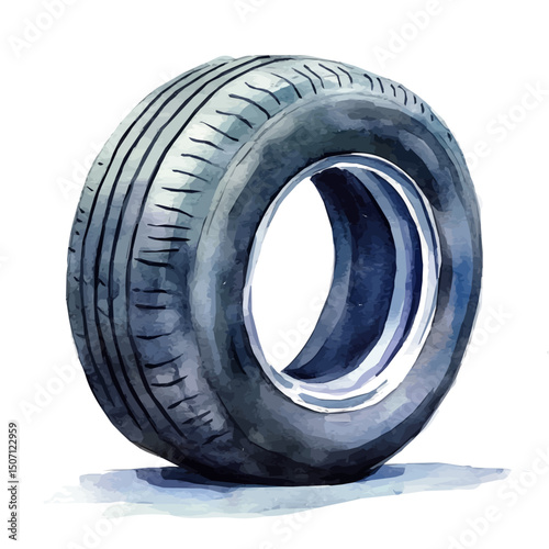 My Watercolor illustration, car tire painting illustration isolated on a white background, illustration, AI painting design, vector illustration set, eps format