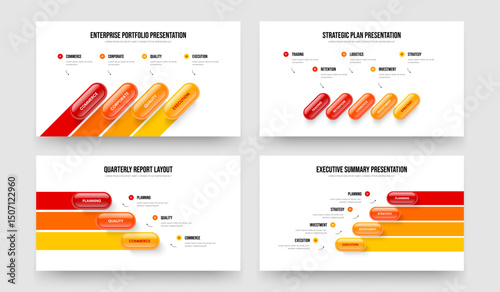 Business Briefing 4 5 3 4 Element Infographic Presentation Design Set. Company Campaign Four Five Three Four Step Diagram Frame Layout Vector Illustration Collection.