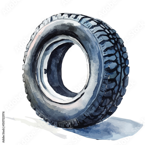 My Watercolor illustration, car tire painting illustration isolated on a white background, illustration, AI painting design, vector illustration set, eps format