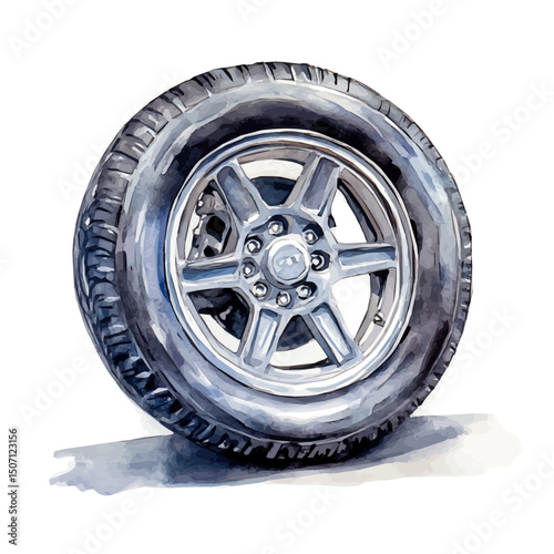 My Watercolor illustration, car tire painting illustration isolated on a white background, illustration, AI painting design, vector illustration set, eps format
