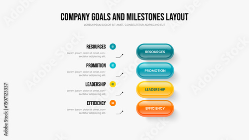 Investor Visualization Slide Template Vector Illustration. Project Review Four Element Diagram Slideshow Layout. Digital Portfolio 4 Step Infographic Presentation Design.