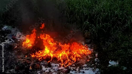 burning fire on rubbish pile