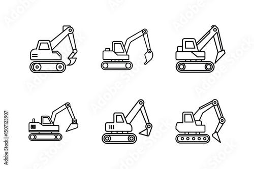 excavator icon line art vector illustration