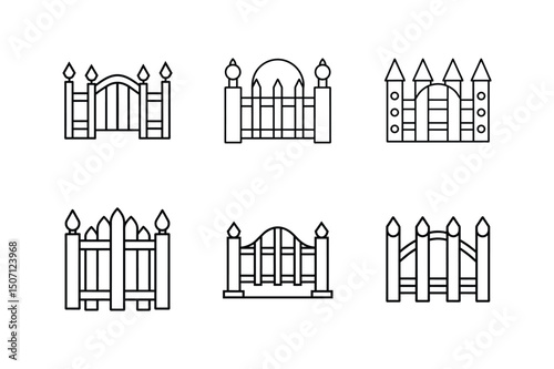 fence and gate line art vector illustration