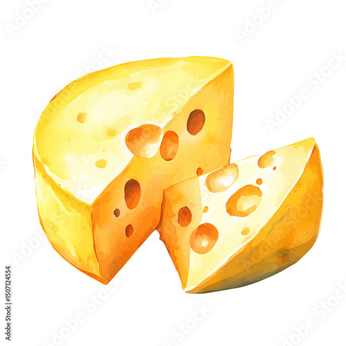 My Watercolor illustration, cheddar cheese painting illustration isolated on a white background, illustration, AI painting design, vector illustration set, eps format