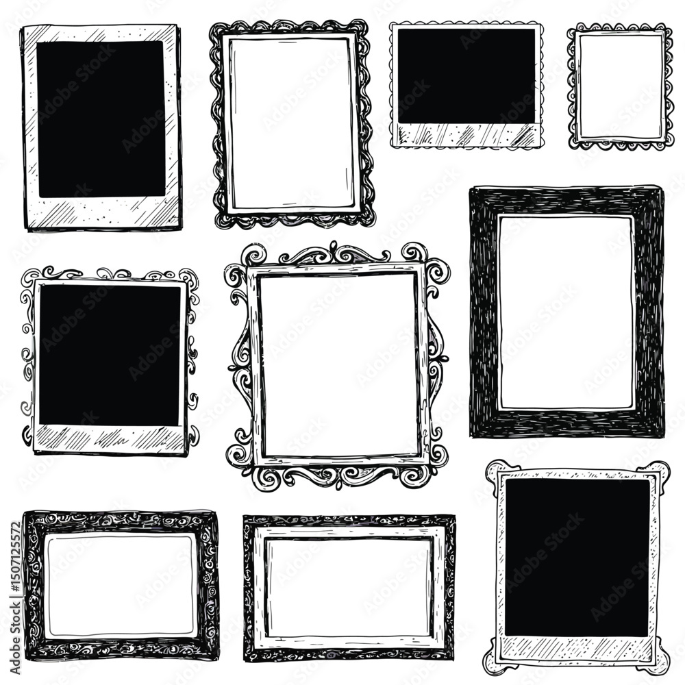 custom made wallpaper toronto digitalRaster illustration. Decorative vintage frames and borders. Illustration in white, black and green colors. Border design is pattern in doodles art style. Seamless. Decoration pattern style.
