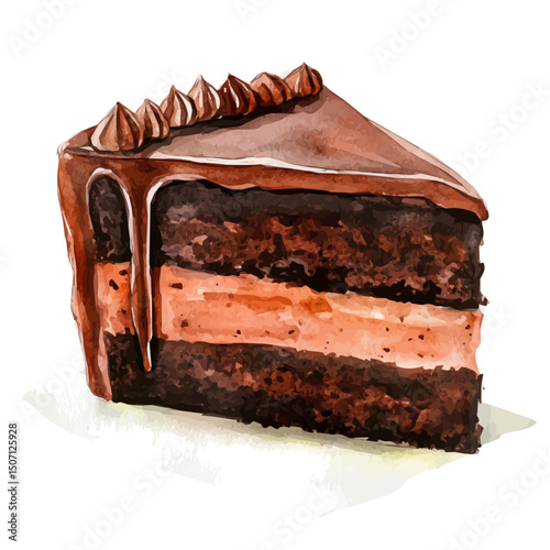My Watercolor illustration, illustration chocolate cake painting isolated on a white background, illustration, AI painting design, vector illustration set, eps format