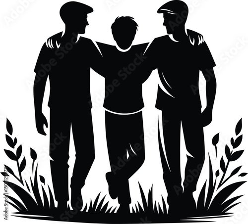 Friends enjoying vector silhouette illustration isolated on a white background