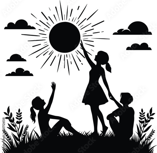 Friends enjoying vector silhouette illustration isolated on a white background