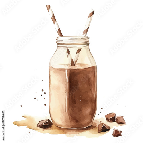 My Watercolor illustration, illustration chocolate milk painting isolated on a white background, illustration, AI painting design, vector illustration set, eps format